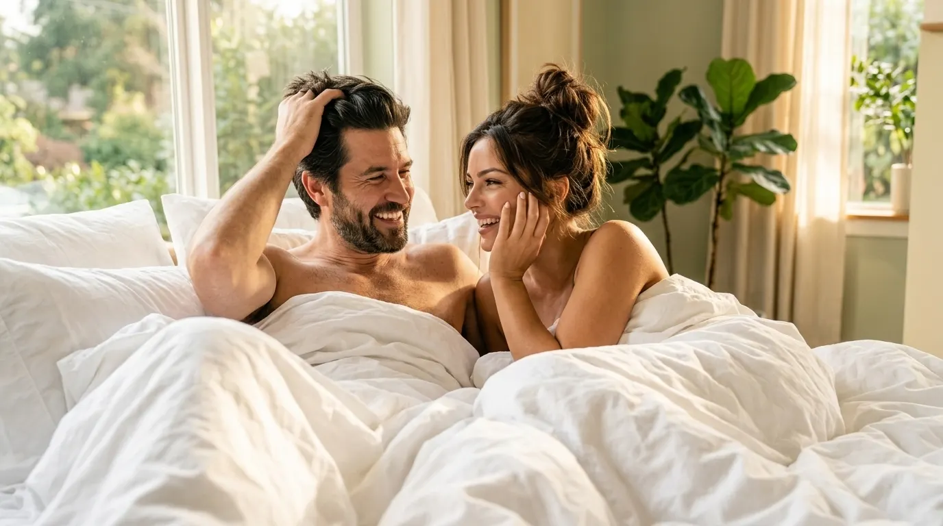 Couple relaxing together in bed